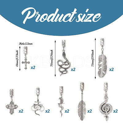 16Pcs 8 Styles Tibetan Style Alloy Cord Ends with Pendants FIND-TA0004-20-1