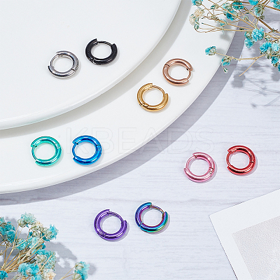 20Pcs 10 Colors 304 Stainless Steel Huggie Hoop Earrings for Women EJEW-AN0003-84-1