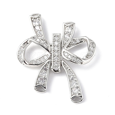 Rack Plating Brass Micro Pave Clear Cubic Zirconia Fold Over Clasps KK-G448-02P-1