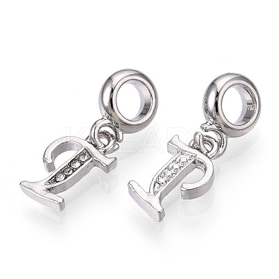Platinum Rack Plating Alloy Rhinestone European Dangle Charms PALLOY-T048-36P-T-1
