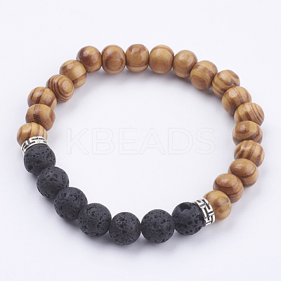Natural Lava Rock Stretch Bracelets BJEW-JB03635-01-1