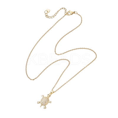 Brass Micro Pave Clear Cubic Zirconia Tortoise Pendant 304 Stainless Steel Cable Chain Necklaces for Women NJEW-JN05903-01-1