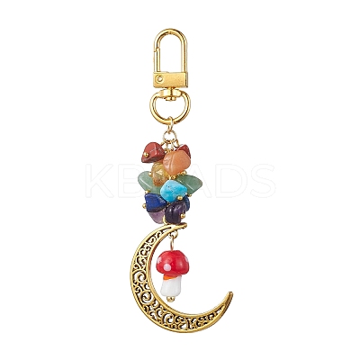 Alloy Hollow Moon & Lampwork Mushroom Pendant Decorations HJEW-JM01612-02-1