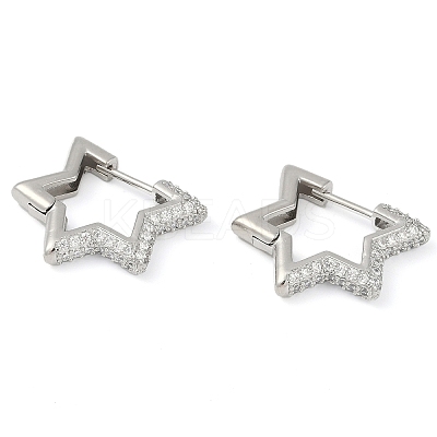 Rack Plating Star Brass Micro Pave Cubic Zirconia Hoop Earrings EJEW-Z059-15P-01-1