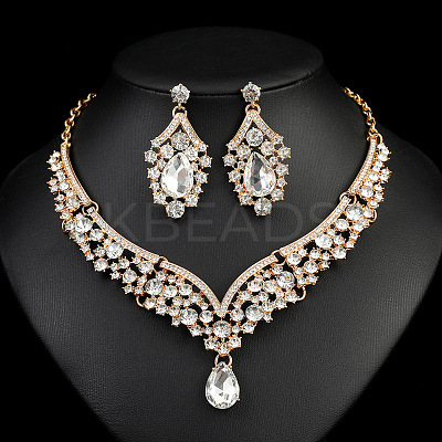 Teardrop Alloy Rhinestone Pendant Necklaces & Stud Dangle Earrings Sets FS-WGBD9B5-06-1