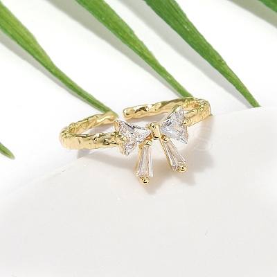 Rack Plating Brass Micro Pave Clear Cubic Zirconia Cuff Rings for Women RJEW-M028-55G-1