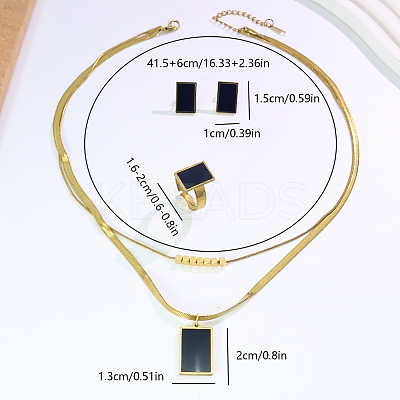 Stainless Steel Plastic Rectangle Earrings & Double-layer Necklaces & Rings Sets for Women UQ8925-1