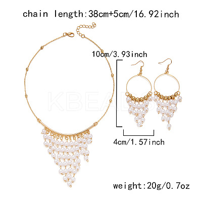 Alloy & Round Imitation Pearl Tassel Necklaces & Earring Set for Women WG0A440-01-1