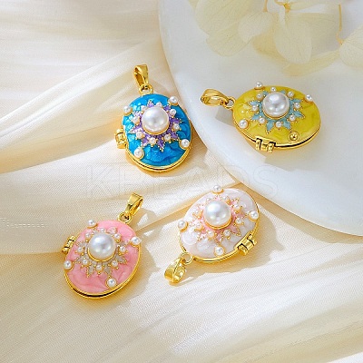 Brass Enamel Locket Pendants KK-F923-02C-G-1