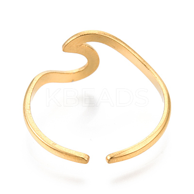 Ion Plating(IP) 304 Stainless Steel Sea Wave Cuff Rings RJEW-N038-115LG-1