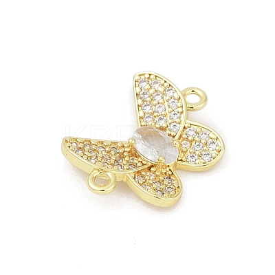 Brass Clear Cubic Zirconia Butterfly Connector Charms KK-D317-140G-1