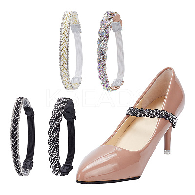 4 Sets 4 Style Glittered Braided Rhinestone Anti-Loose Shoelace for High-heeled Shoes AJEW-GO0001-06-1