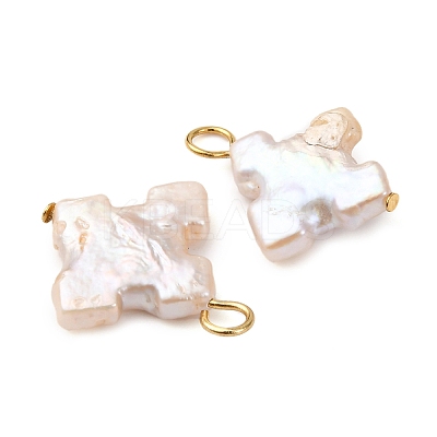 Natural Baroque Keshi Pearl Cross Pendants PALLOY-JF04209-01-1