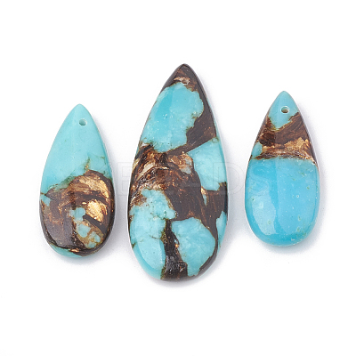 Assembled Bronzite and Synthetic Turquoise Pendants G-S328-003J-1
