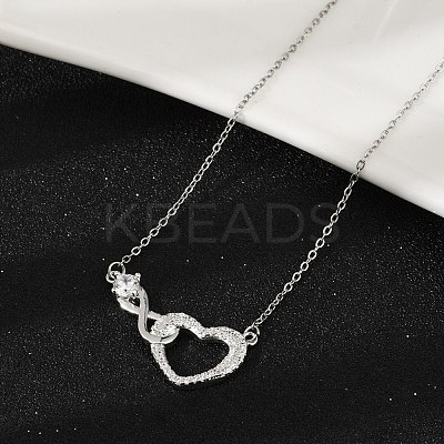 Brass Pave Clear Cubic Zirconia Infinity Heart Pendant Nceklaces for Women NJEW-V011-01P-1