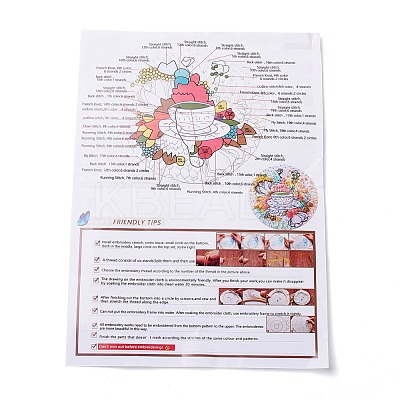 DIY Flower & Cup Pattern Embroidery Starter Kit DIY-C038-06-1