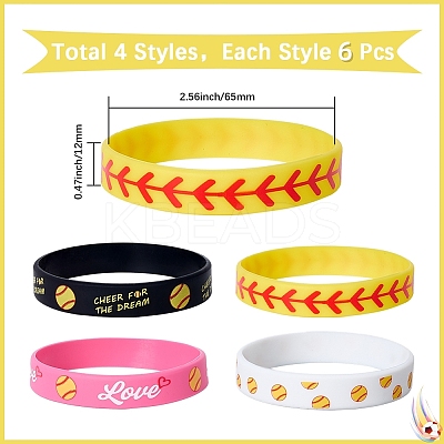 24Pcs 4 Colors Silicone Cord Bracelet Wristband BJEW-GF0001-31B-1