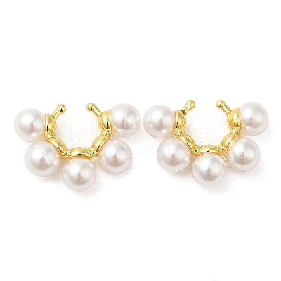 Rack Plating Brass Cuff Earrings with Plastic Pearl Beaded EJEW-M222-03G-1