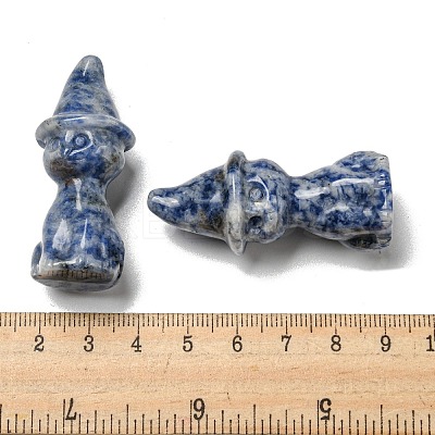 Natural & Synthetic Gemstone Carved Healing Cat with Witch Hat Figurines DJEW-D012-07A-1