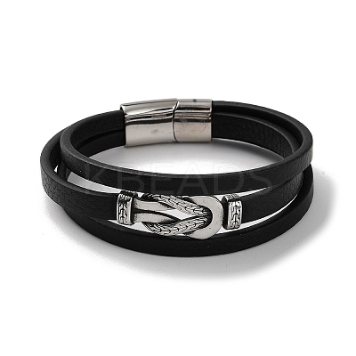 Men's Black PU Leather Cord Multi-Strand Bracelets BJEW-K243-01AS-1