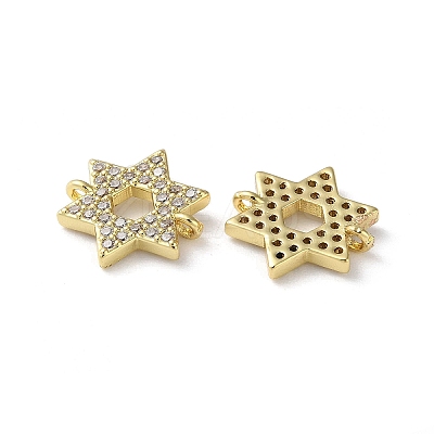 Rack Plating Brass Micro Pave Clear Cubic Zirconia Connector Charms KK-P245-03G-1