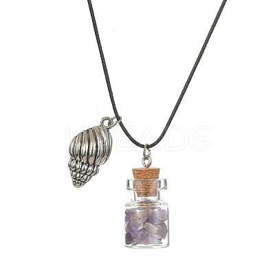 Glass Bottle & Alloy Shell Pendant Necklace NJEW-FZ00016-1