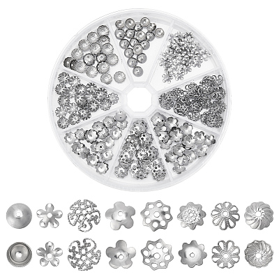240Pcs 8 Style 304 Stainless Steel Bead Caps STAS-PH0005-41-1