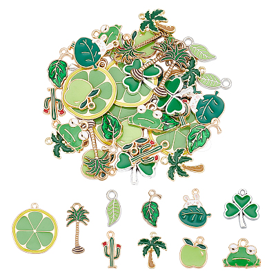 40Pcs 10 Style Light Gold Plated Alloy Enamel Pendants ENAM-AR0001-21-1