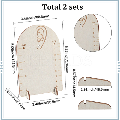 2 Sets Arch Shaped Boxwood Earrings Display Stands with Measuring Scale ODIS-SC0001-08-1