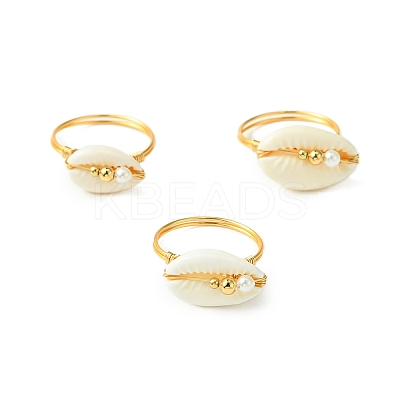 Natural Shiva Eye Shell Finger Rings RJEW-TA00166-1