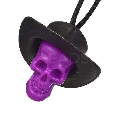 Halloween Skull Plastic Pendant Necklaces NJEW-S006-01B-1
