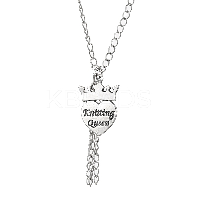 Alloy Crown with Heart Carved Word Knitting Queen Pendant Necklace NJEW-JN04696-1
