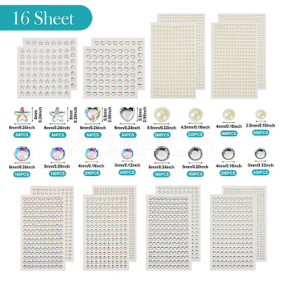 16 Sheets 4104Pcs Acrylic Imitation Pearl Stickers and Acrylic Rhinestone Gems Stickers DIY-TA0004-56-1