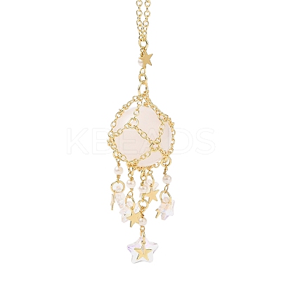 Natural Quartz Crystal with Rack Plating Brass Pendants Decorations AJEW-B023-01G-03-1