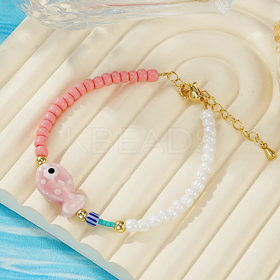 Porcelain & Glass Beaded Fish Charm Bracelets for for Women UD7779-1