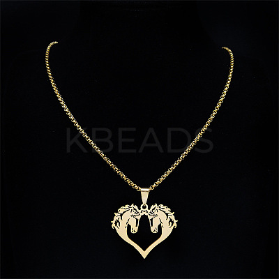 Hip-hop Style 201 Stainless Steel Laser Cut Double Horse Heart Pendant Necklaces FS-WGDE3BC-02-1
