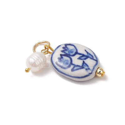 Handmade Porcelain with Natural Cultured Freshwater Pearl Pendants PALLOY-JF05047-1