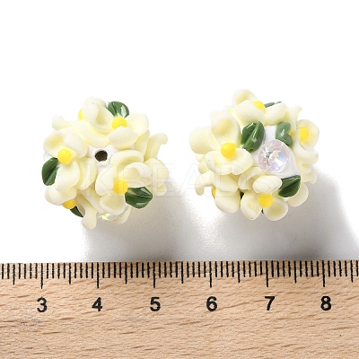 Luminous Polymer Clay Rhinestone Floral Ball Beads CLAY-U002-01B-1