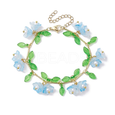 Flower Glass & Acrylic Charm Bracelets BJEW-JB10443-01-1