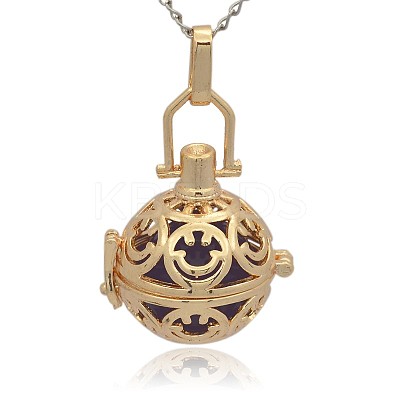 Golden Tone Brass Hollow Round Cage Pendants KK-J216-07G-1