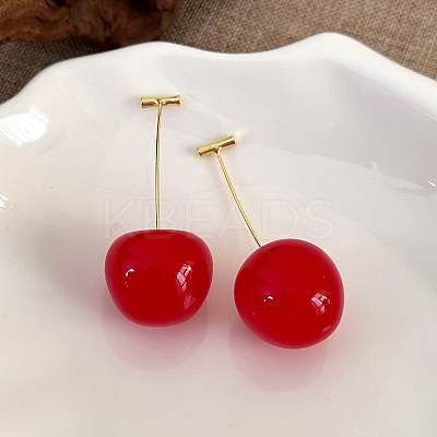 Cherry Zinc Alloy Resin Dangle Stud Earrings XZ7798-7-1