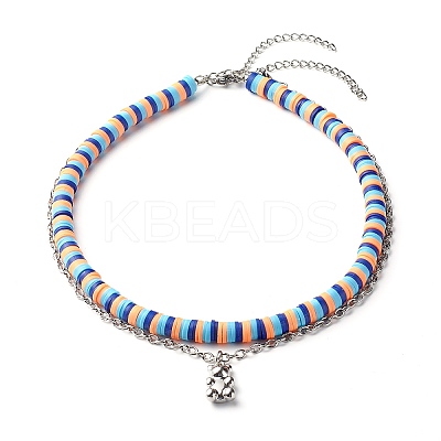 Handmade Polymer Clay Beaded Necklaces and Bear Alloy Pendant Necklace for Kid NJEW-JN03642-1