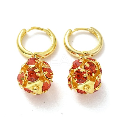 Red Cubic Zirconia Ball Dangle Hoop Earrings EJEW-I242-15G-1