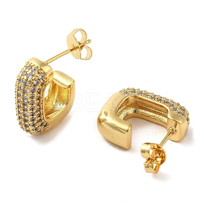 Brass Micro Pave Clear Cubic Zirconia Stud Earrings for Women EJEW-A040-05G-1