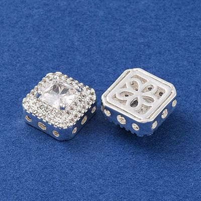 Brass Micro Pave Clear Cubic Zirconia Beads KK-S389-29S-1