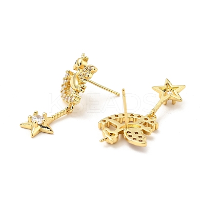 Cubic Zirconia Hobbyhorse with Star Dangle Stud Earrings EJEW-G297-02G-1