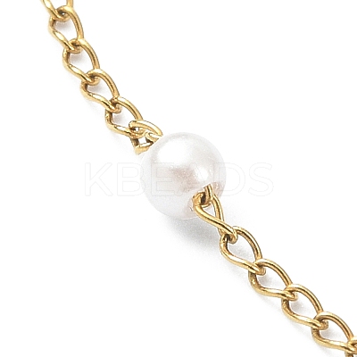 Glass Pearl Beaded Chain Anklet with Curb Chains X-AJEW-AN00542-1
