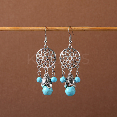Bohemian tassel turquoise earrings LS-JU8957-19-1