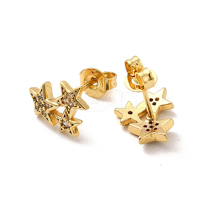 Rack Plating Brass Micro Pave Clear Cubic Zirconia 3 Star Stud Earrings EJEW-F301-21-1