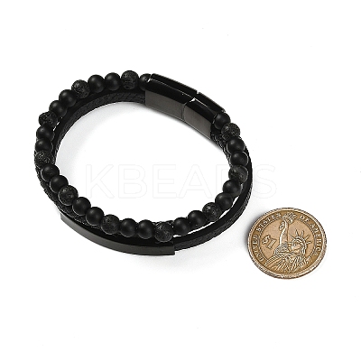 Natural Lava Rock & Glass Round Beaded Bracelets BJEW-G732-02A-1